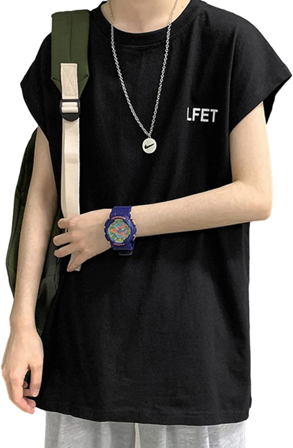 メンズベスト 春服 夏服 Tシャツ フレンチスリーブ カシュクール 無地 シンプル ノースリーブ 薄い スポーツウェア ゆったり 体型カバー ファッション カッコイイ 涼しい 暑さ対策 フィッシング(4)