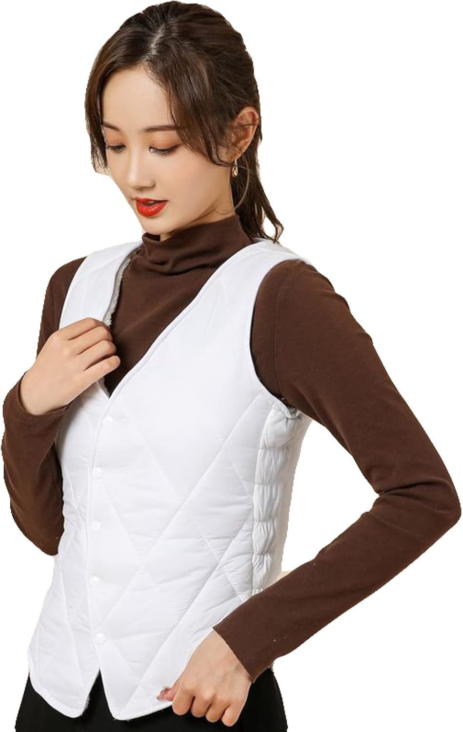 ダウンベスト レディース コート ジャケット ライトダウン ショート丈 薄手 アウター 軽量 Vネック おしゃれ シンプル ダウンジャケット 裹起毛 細身 暖かい 着心地がよい 中綿 入り 防寒着 防のサムネイル