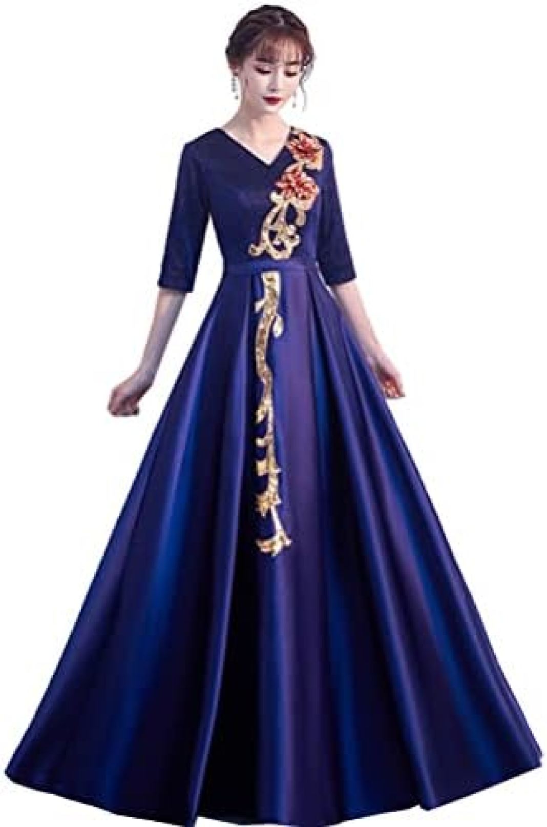 【20%OFFクーポン〜】レディース ドレス ワンピース イブニングドレス ロングワンピース プリンセスワンピース サテン 立体な花柄刺繍 エレガント 演奏会 パーティー フォーマル