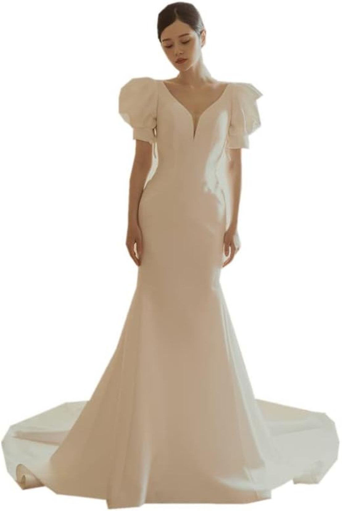 【20%OFFクーポン〜】ドレス ウェディングドレス白 クラシックウエディングドレス 結婚式ドレスホワイト ブライダル 挙式 二次会ドレス マーメイドライン ロングドレス 花嫁ドレス トレーンライン Vネック サテン