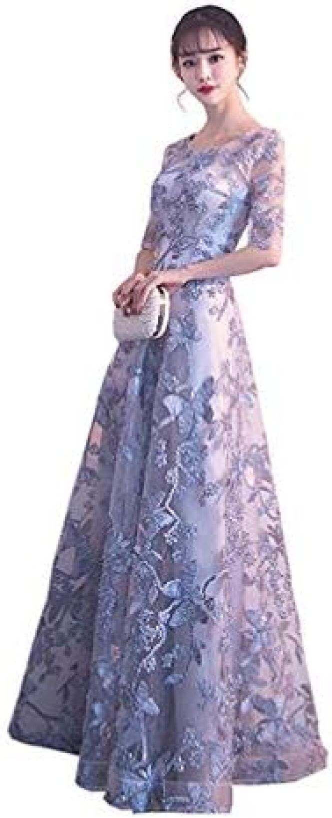 【20%OFFクーポン〜】エレガント 袖あり 結婚式 ドレス ロング丈 グレー カラードレス 花嫁 パーティードレス 二次会ドレス 謝恩会ドレス カクテルドレス ウエディングドレス 忘年会 女子会 フォーマルドレス ロングドレ
