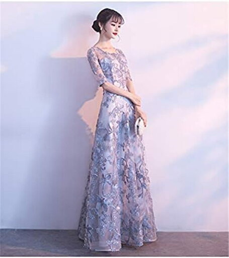 【20%OFFクーポン〜】エレガント 袖あり 結婚式 ドレス ロング丈 グレー カラードレス 花嫁 パーティードレス 二次会ドレス 謝恩会ドレス カクテルドレス ウエディングドレス 忘年会 女子会 フォーマルドレス ロングドレ