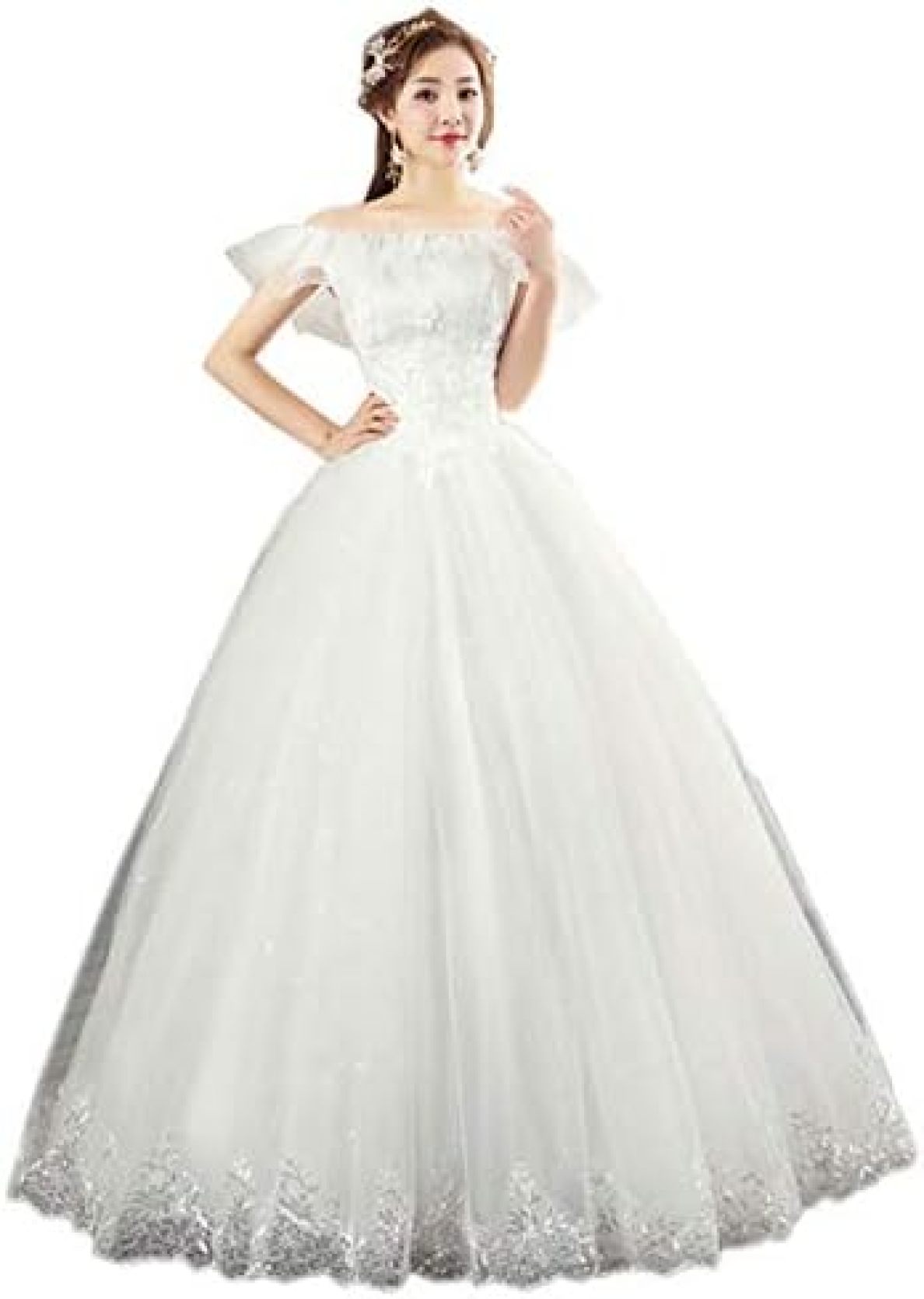【20%OFFクーポン〜】花嫁ドレス ウェディングドレス 二次会ドレス パーティードレス 白いドレス ロングドレス イブニングドレス キャバ嬢ドレス 編み上げ オフショルダー 舞台 演出