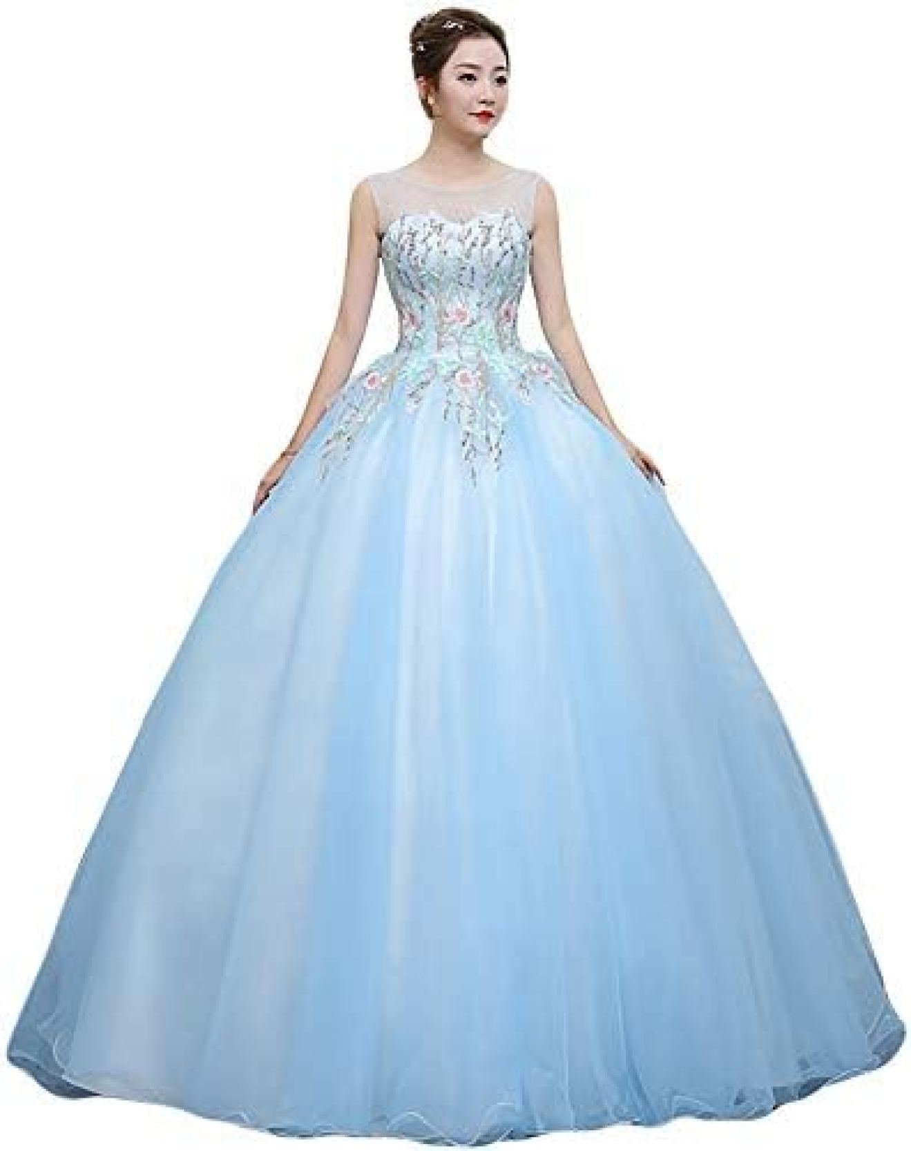 【20%OFFクーポン〜】ウェディングドレス 二次会 花嫁 ロングドレス 演奏会 他と被らない ピアノ 発表会 ドレス ロング 大人 大きいサイズ 丸首 ノースリーブ ふわふわ コンサート 舞台衣装 ステージ 大きいサイズ 可