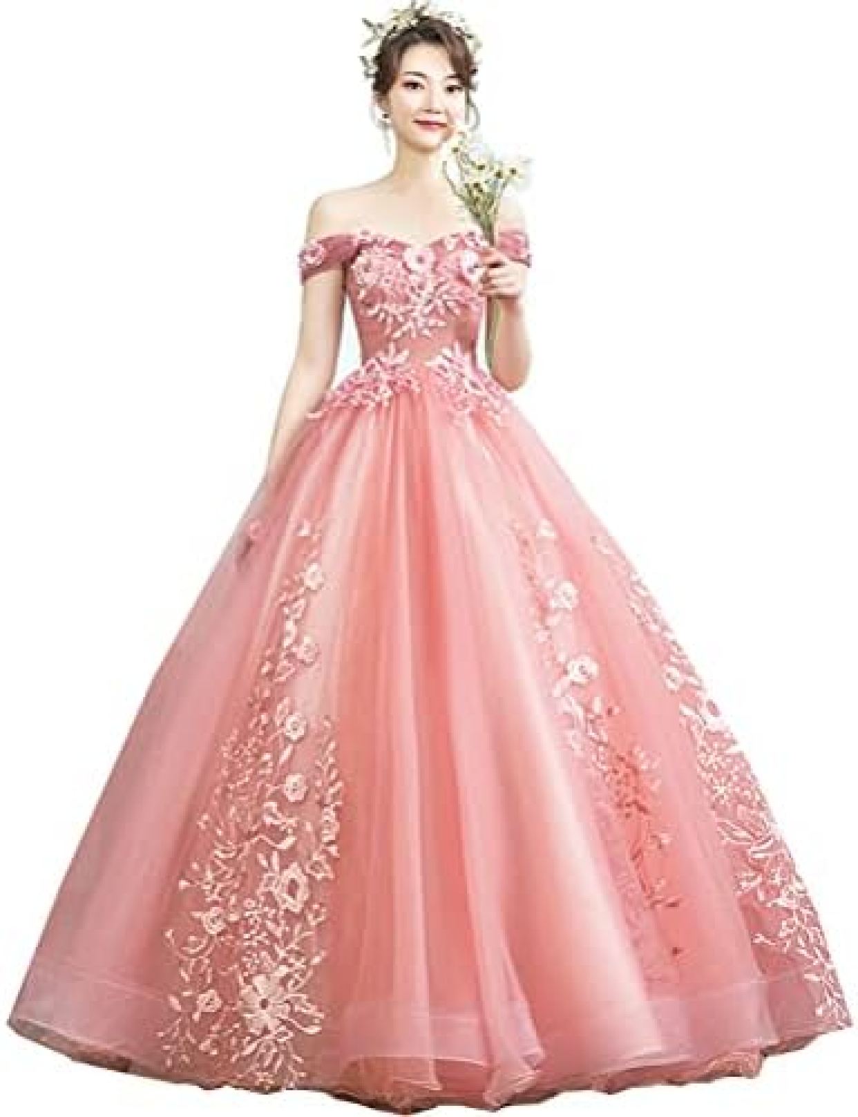【20%OFFクーポン〜】レディース ドレス ワンピース ウェディングドレス 花嫁ワンピース プリンセスワンピース レースワンピース チュールワンピース ボートネック 結婚式 演奏会 立体な花柄刺繍 エレガント フォーマル ピ