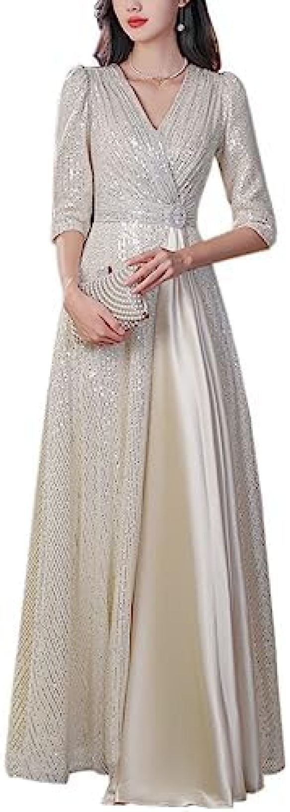 【20%OFFクーポン〜】ドレス レディース ロングドレス イブニングドレス スパンコール Vネック Aライン ロング丈 気質 エレガント フォーマル 演奏会 発表会 忘年会 披露宴 お呼ばれ パーティー 二次会