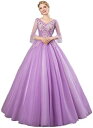 【20%OFFクーポン~】レディース vネックドレス イブニングドレス 宴会ドレス チュールドレス パフォーマンス コーラス ホスト 発表会 演奏会 二次会 卒業式 披露宴 半袖 着痩せ パープル エレガント 可愛い マキシド