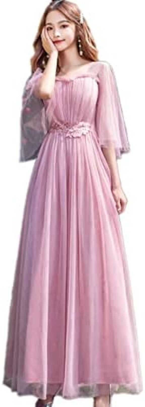 【20%OFFクーポン〜】レディース パフスリーブ キャミソール 一字襟 結婚式 ブライズメイド ドレス ハイウエスト エレガントドレス ステージドレス コンサート エレガント ドレス 気質 おしゃれ 着痩せ パーティー ノー