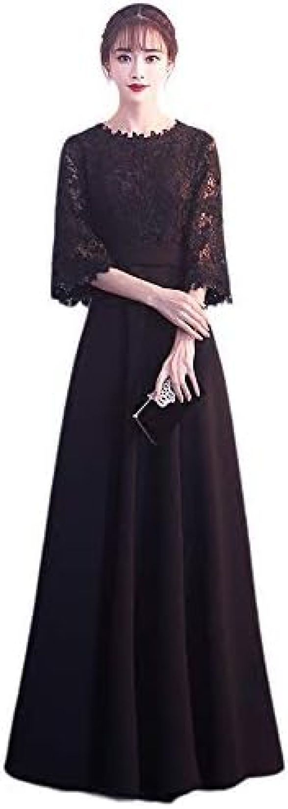 【20%OFFクーポン〜】ロングドレス 母親 結婚式 ワンピース パーティードレス フォーマル 袖あり ファスナー 小さいサイズ 大きいサイズ ロングドレス 演奏会 黒 大人 レース ピアノ 発表会 イブニングドレス