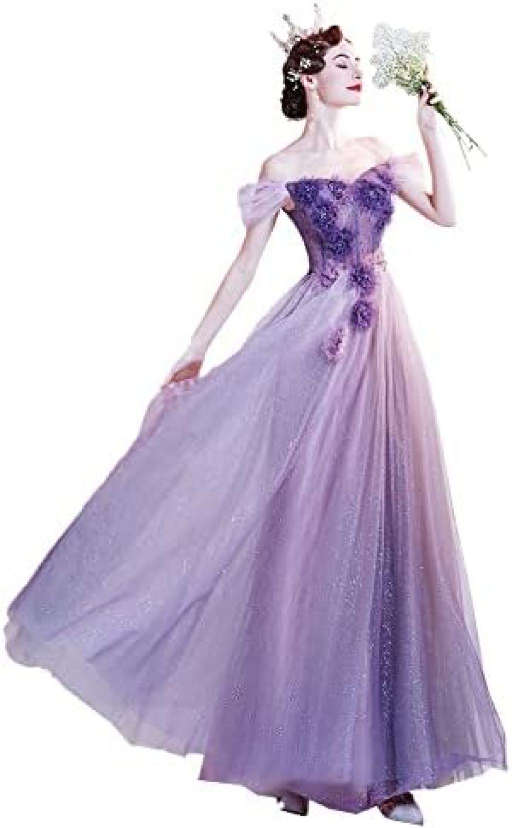 【20%OFFクーポン〜】ロングドレス レディース オフショルダー パープル お姫様 大人 パーティードレス イブニングドレス フォーマル 演奏会 発表会 ウェディングドレス 二次会