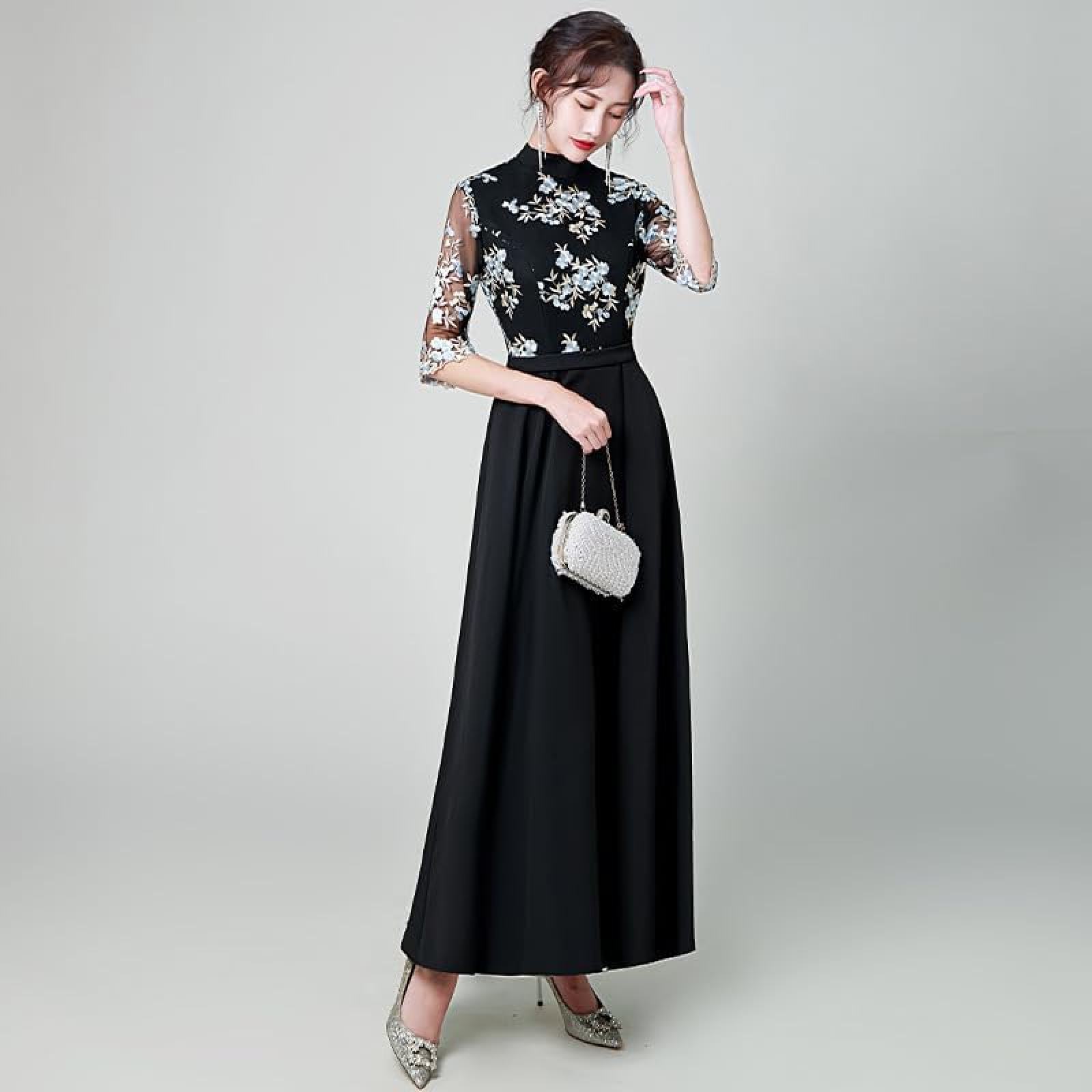 【20%OFFクーポン〜】イブニングドレス ロング 花柄 ブラック 誕生日 パーティードレス 結婚式 母親 お呼ばれ ワンピース 二次会 ゲストドレス 大人の魅力 卒入式 宴会 花嫁 ドレス 2次会 フォーマル 同窓会