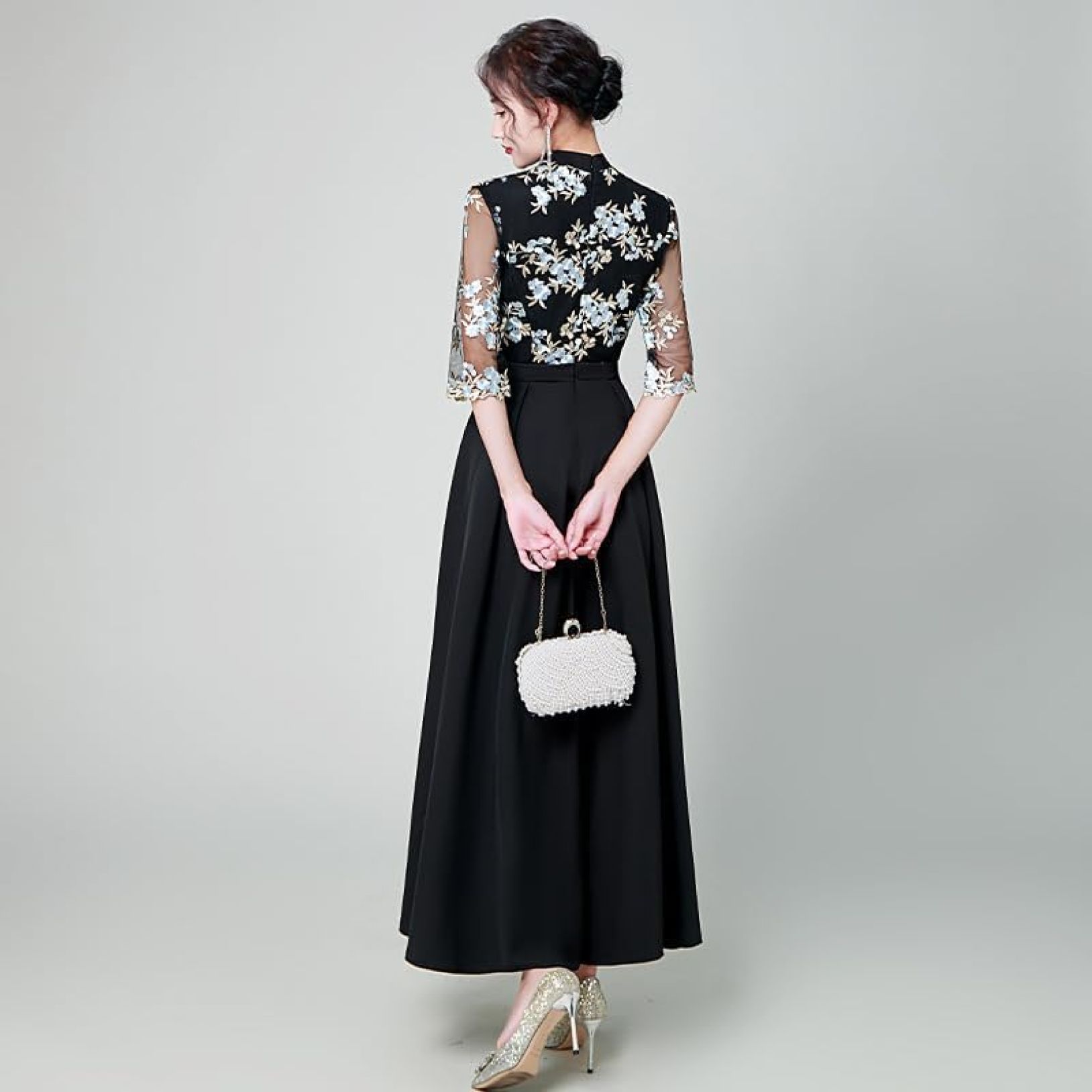 【20%OFFクーポン〜】イブニングドレス ロング 花柄 ブラック 誕生日 パーティードレス 結婚式 母親 お呼ばれ ワンピース 二次会 ゲストドレス 大人の魅力 卒入式 宴会 花嫁 ドレス 2次会 フォーマル 同窓会