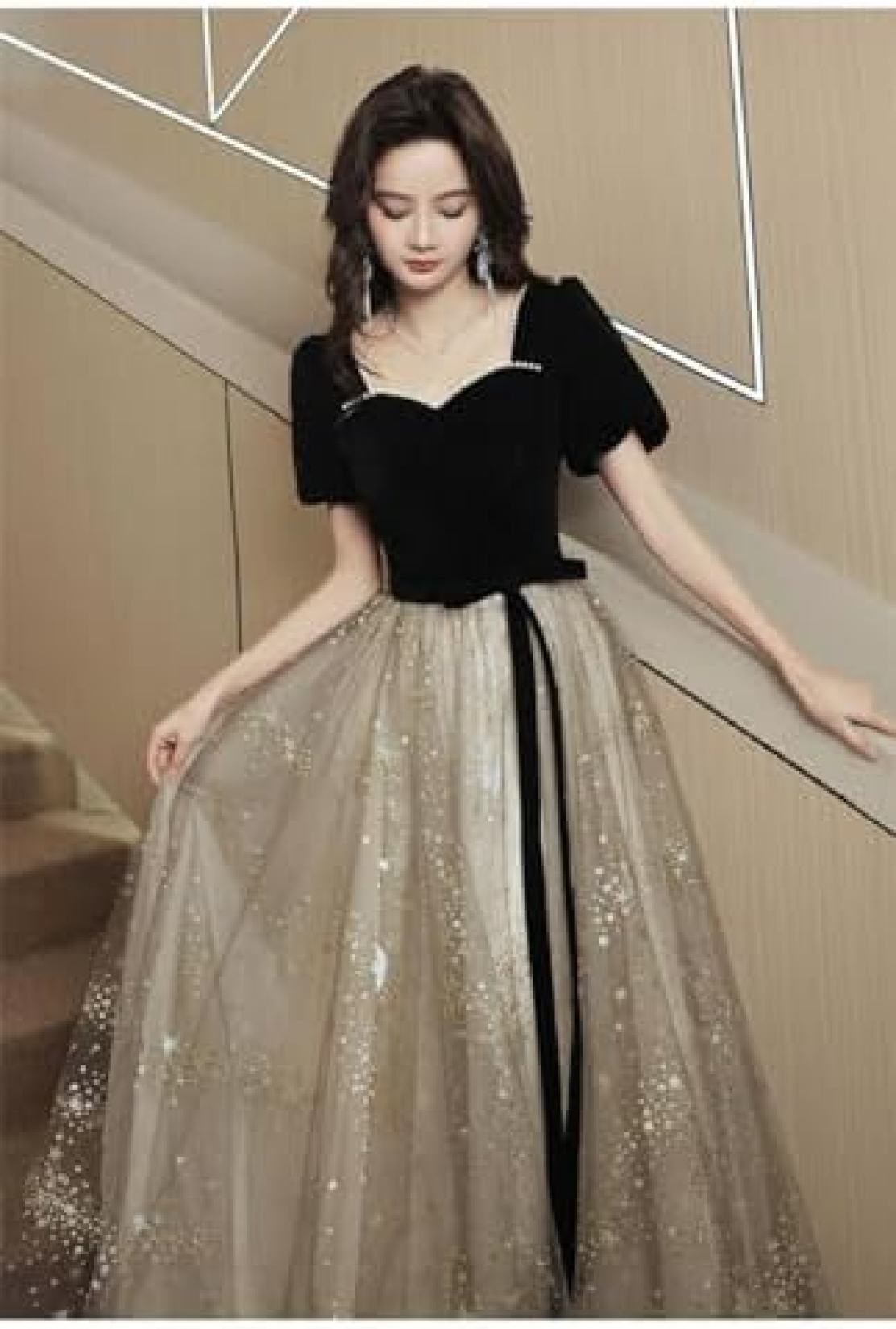 Yokosの【20%OFFクーポン〜】イブニングドレス レディース ドレス ロングドレス パーティードレス ワンピース カクテルドレス 宴会ドレス チュール 半袖 フォーマル Aライン エレガント 結婚式 お呼ばれ ファッション パーティ｜アングル3