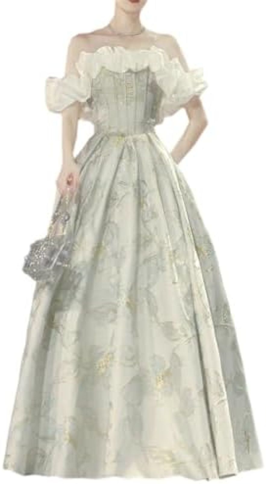【20%OFFクーポン〜】イブニング ドレス エレガント オフショルダー ドレス ウエディングドレス パフスリーブ ロング 花嫁ドレス 刺繍 花柄 ふんわり Aライン 二次会 フォーマル フレア 可愛い 前撮り ブライダル ウ