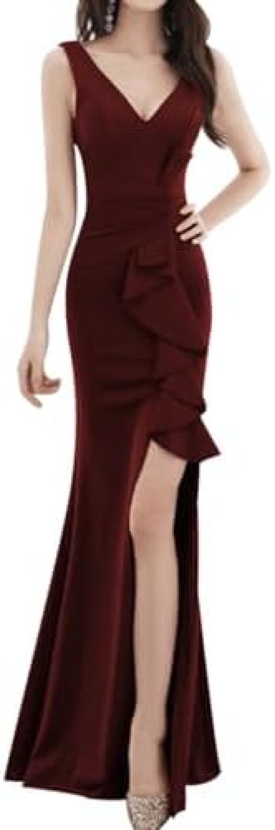 【20%OFFクーポン〜】パーティードレス レディース セクシー ロングドレス Vネック タイト 袖なし ワンピース 結婚式 演奏会 披露宴 お呼ばれ 忘年会 司会者 スリットドレス エレガント 大人 バックフリル