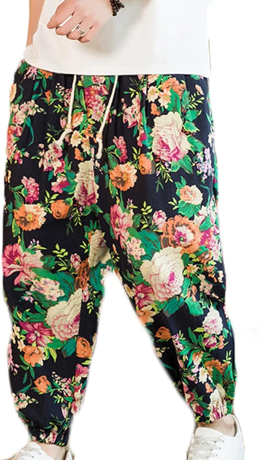 花柄 サルエルパンツ メンズ リネン ワイドパンツ 薄手 大きいサイズ M~5XL ゆったり バギー 通気 ロン..