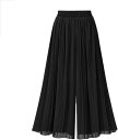 ガウチョパンツ ワイドパンツ レディース 9分丈 ロングパンツ 2枚重ね ハイウエストストレッチ シフォン 春夏 リラックスパンツ フレアパンツ ワイドフレアパ...