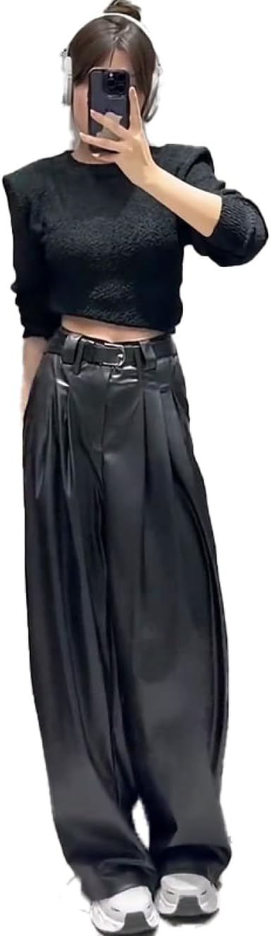 ハイウエスト パンツ レディース ワイドパンツ ガウチョパンツ PUレザー ロングパンツ カーゴパンツ ストリートパンツ ダンス 衣装 ヒップホップ おしゃれ ...