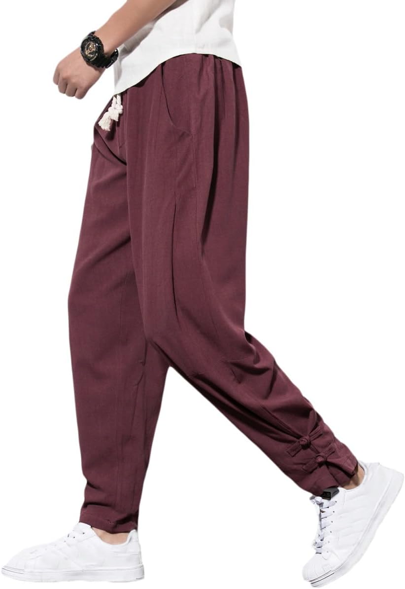 ワイドパンツ ゆったり サルエルパンツメンズ ズボン ワインレッド 夏服 ガウチョパンツ 薄手 カジュア..