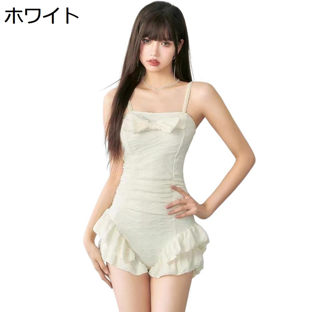 【20%OFFクーポン〜】レディース水着 ワンピース 可愛い 体型カバー セクシー 着痩せ おしゃれ 韓国 ハイウエスト オールインワン ぽっちゃり フリル スカート ハイレグ タンキニ ビーチウェア 温泉 ホワイト L