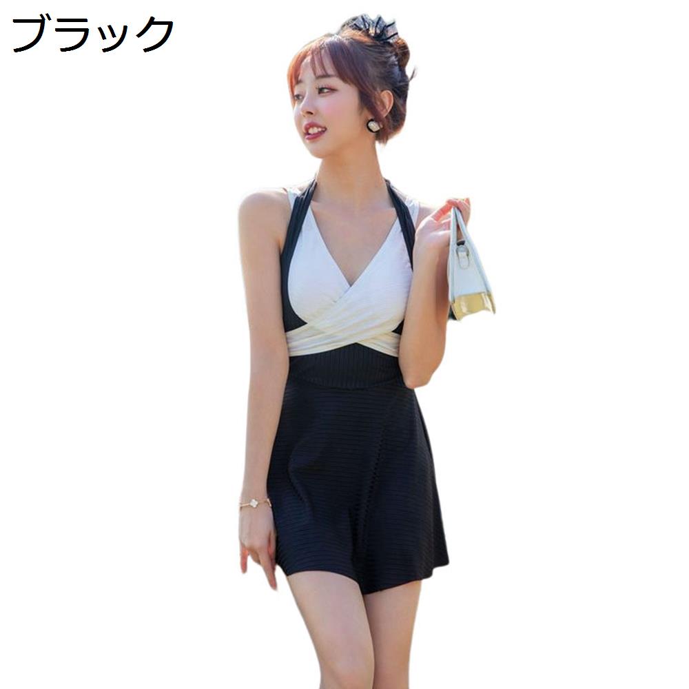 【20%OFFクーポン〜】水着 レディースワンピース 可愛い おしゃれ 体型カバー オールインワン セクシー ビーチウェア 温泉 スイムドレス 着痩せ 人気 お腹カバー 体型隠し 水陸両用 温泉着 海水浴 swimwear ブラック L