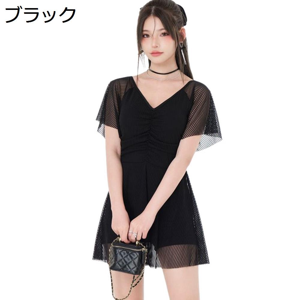 【20%OFFクーポン〜】レディース 水着 体型カバー ワンピース 大きいサイズ 着痩せ 女性水着 大人 温泉 ビーチ 砂遊び 旅行 かわいい セクシー 日焼け止め 露出控えめ 弾性 オーバーサイズ ブラック L