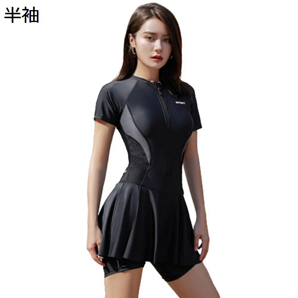 【20%OFFクーポン〜】フィットネス　水着　レディース　ワンピース　オーバーサイズ　女性　ラッシュガード　体型カバー　めくれ防止　スポーツ　競泳　大きいサイズ　UVカット　水陸両用　女性用　オールインワン　練習用　半袖　2XLのサムネイル