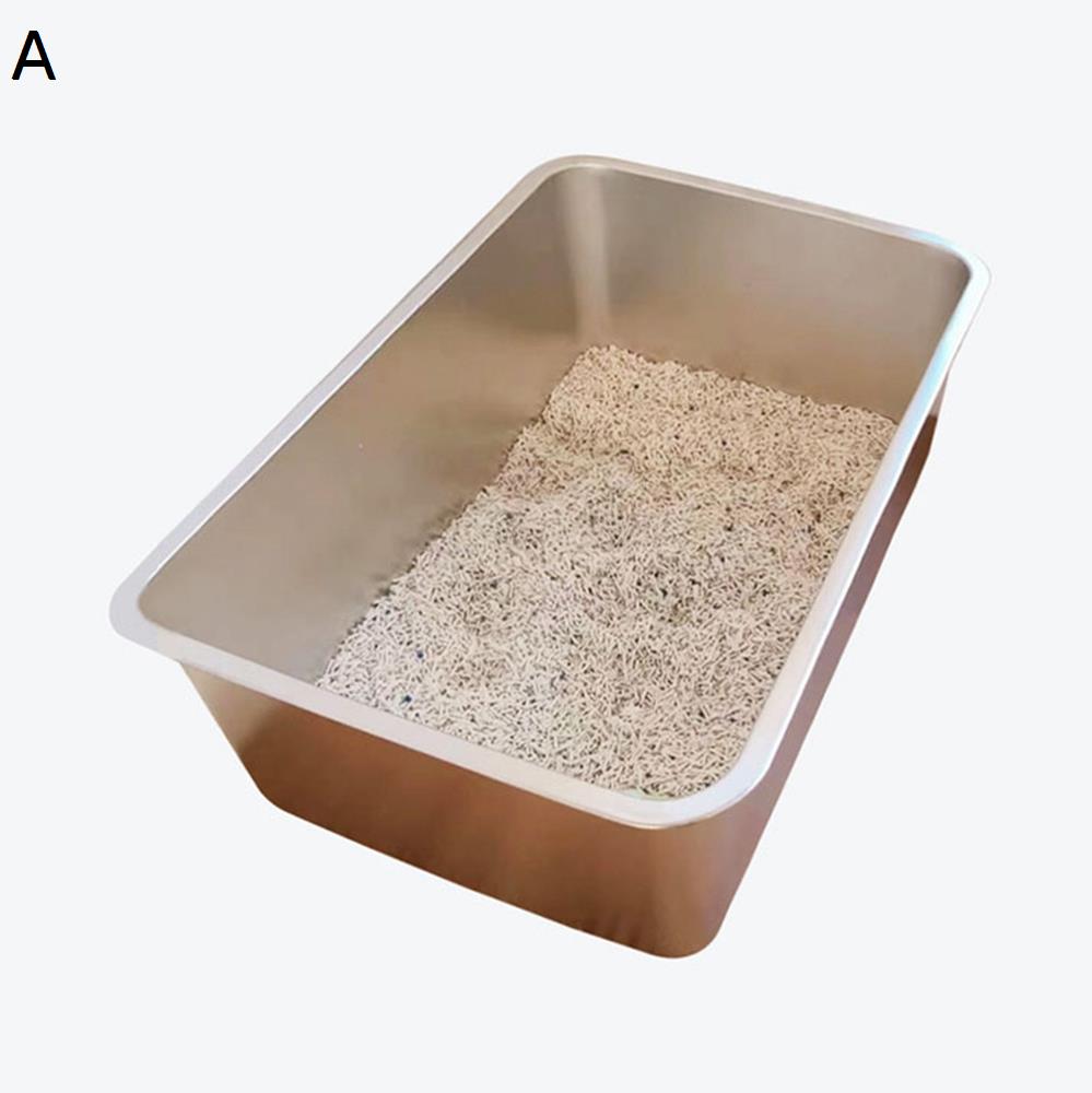 【20%OFFクーポン】ネコのトイレ　猫トイレ　ステンレス鋼　猫用トイレ本体　ペット用トイレ　ワイドサイズ　大型　清潔トイレ用　ペットケア用　オープンタイプ　猫砂飛散防止　一体成形　小さい猫　耐磨耗　A