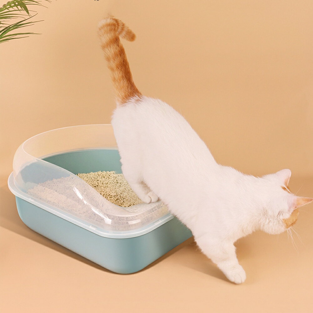 【全店10％OFFクーポン】猫　猫用トイレ本体　子猫　オープンタイプ　猫トイレ　システム　ハーフカバー　おしゃれ　猫用　トイレ　丸洗い可能　掃除簡単　砂飛び散り防止　軽量　小さい猫　大型猫　可愛い　ネコトイレ　猫のトイレ　ペットトイレ　グレー 2