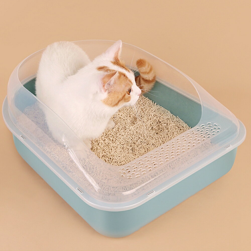 【全店10％OFFクーポン】猫　猫用トイレ本体　子猫　オープンタイプ　猫トイレ　システム　ハーフカバー　おしゃれ　猫用　トイレ　丸洗い可能　掃除簡単　砂飛び散り防止　軽量　小さい猫　大型猫　可愛い　ネコトイレ　猫のトイレ　ペットトイレ　グレー 3