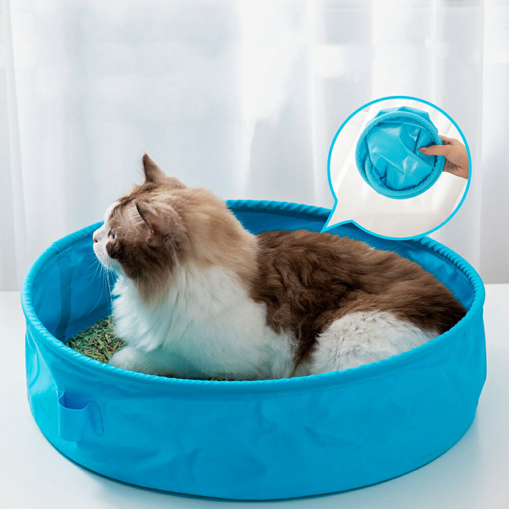 【全店10％OFFクーポン】猫トイレ　ポータブル　猫のトイレ本体　折り畳み　持ち運び便利　お出かけ　軽量　丸型　コンパクト　犬　猫　トイレ　予備トイレ　車載に　旅行　防災災害時　撥水加工　水洗　スコップ付き　屋外折りたたみトイレ　移??所　グレー　L 3