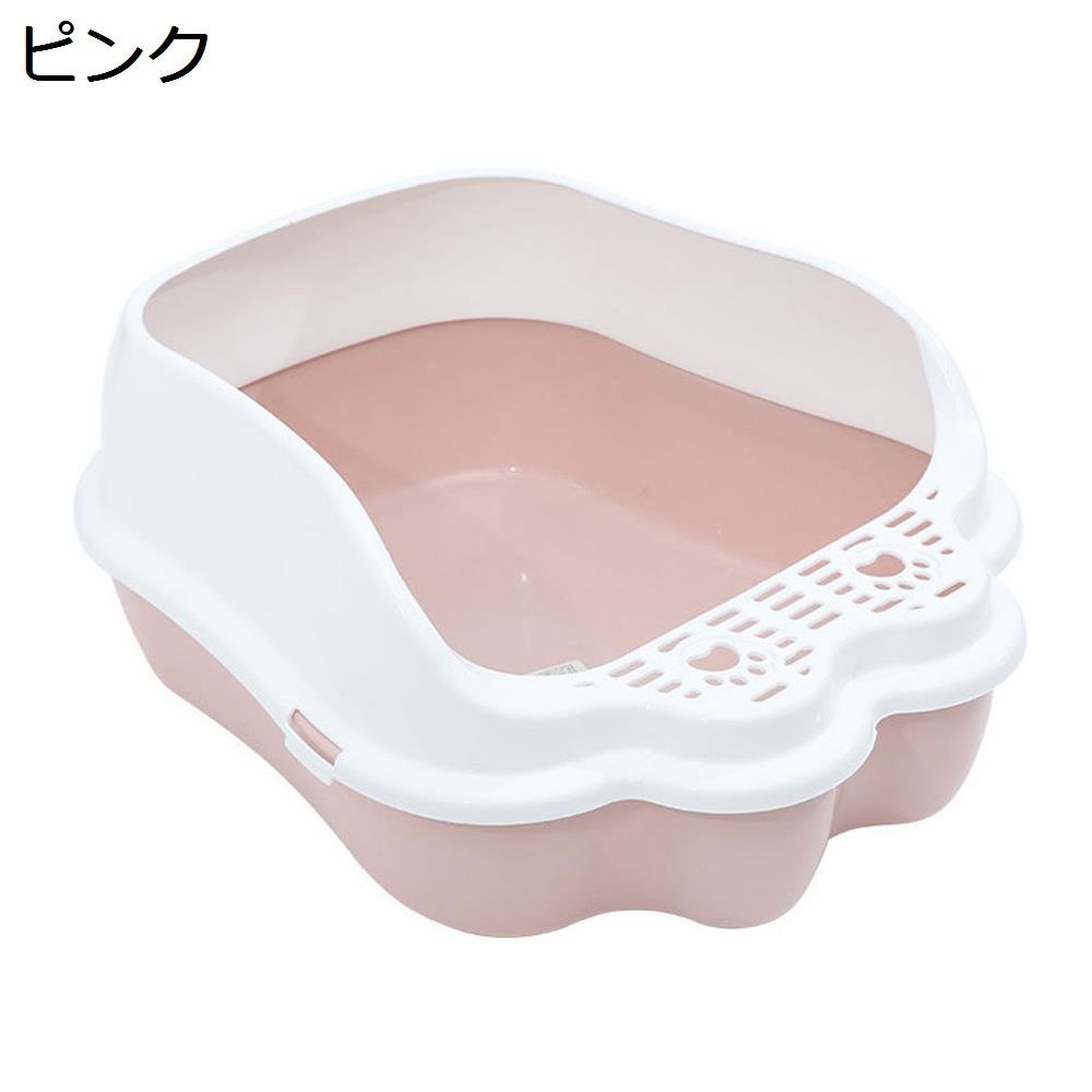 【20%OFFクーポン】猫　トイレ　ハーフカバー　オープンタイプ　本体　スコップ付き　大型　囲い　清潔　広々サイズ　飛び散り防止　可愛い　掃除簡単　コンパクト　ニャンとも清潔トイレ　猫用品　子猫　成猫　介護　耐久性　ピンク