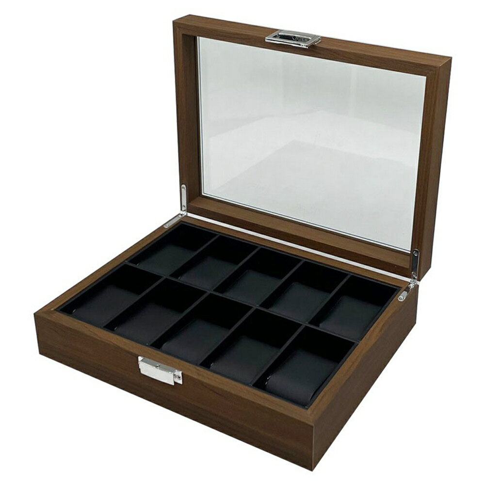 【20%OFFクーポン〜】腕時計収納ケース　木製　10本用　透明窓付き　腕時計ボックス　コレクションケース　時計保管　ウォッチボックス　アクセサリー収納兼用　高級　PUレザー　母の日　父の日　ギフト　クリスマスプレゼント　10本　ブラック