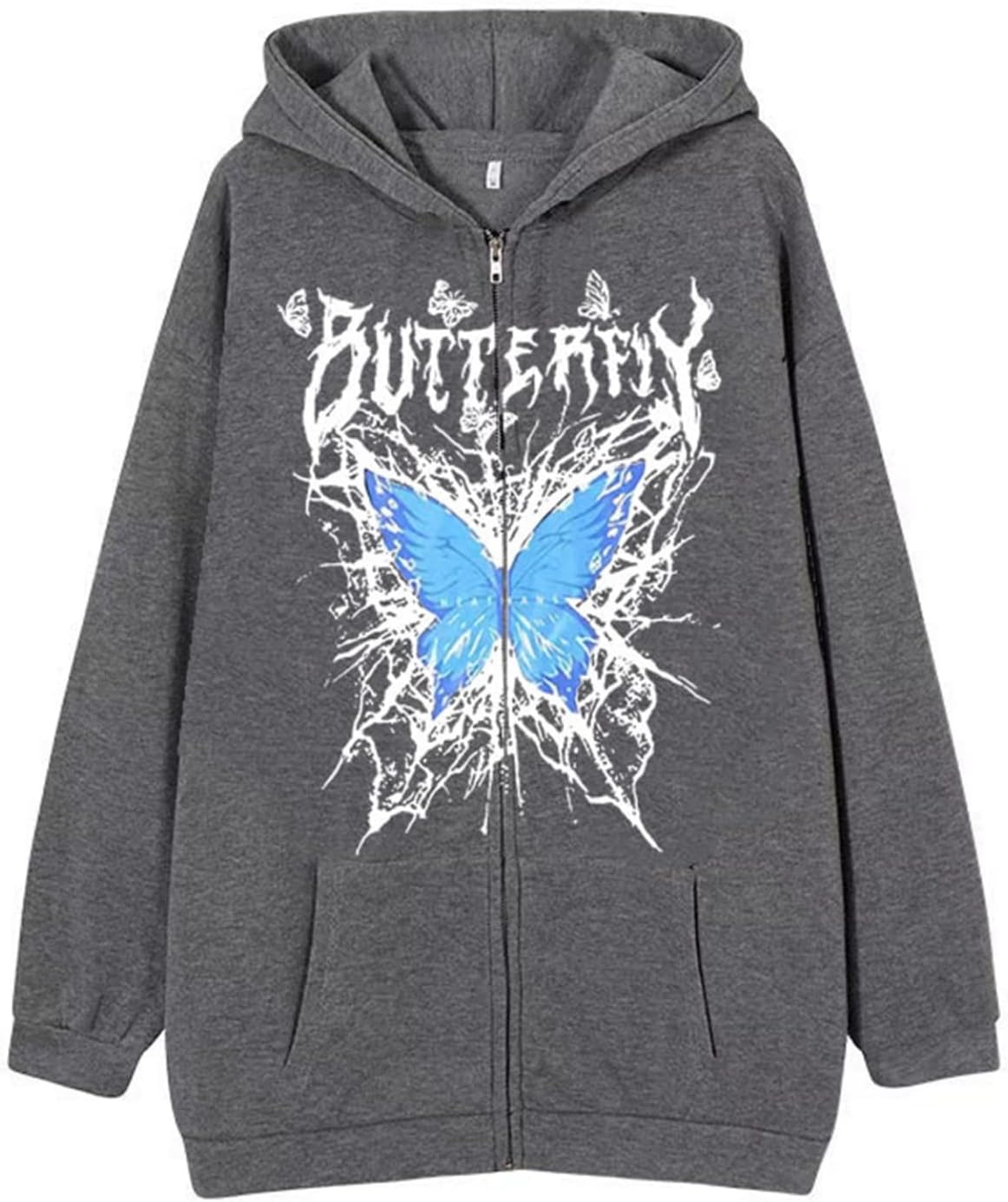 ジップアップパーカー レディース メンズ クールゴス パーカー パンク アウター バタフライ柄 コート フード スウェット ファスナーパーカー 大きめ ゆったり...