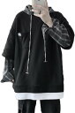 パーカー メンズ フード付 プルオーバー 秋冬服 オーバーサイズ レイヤード風 チェック柄 長袖 上着 オシャレ カンガルーポケット スウェットパーカー 伸縮性...