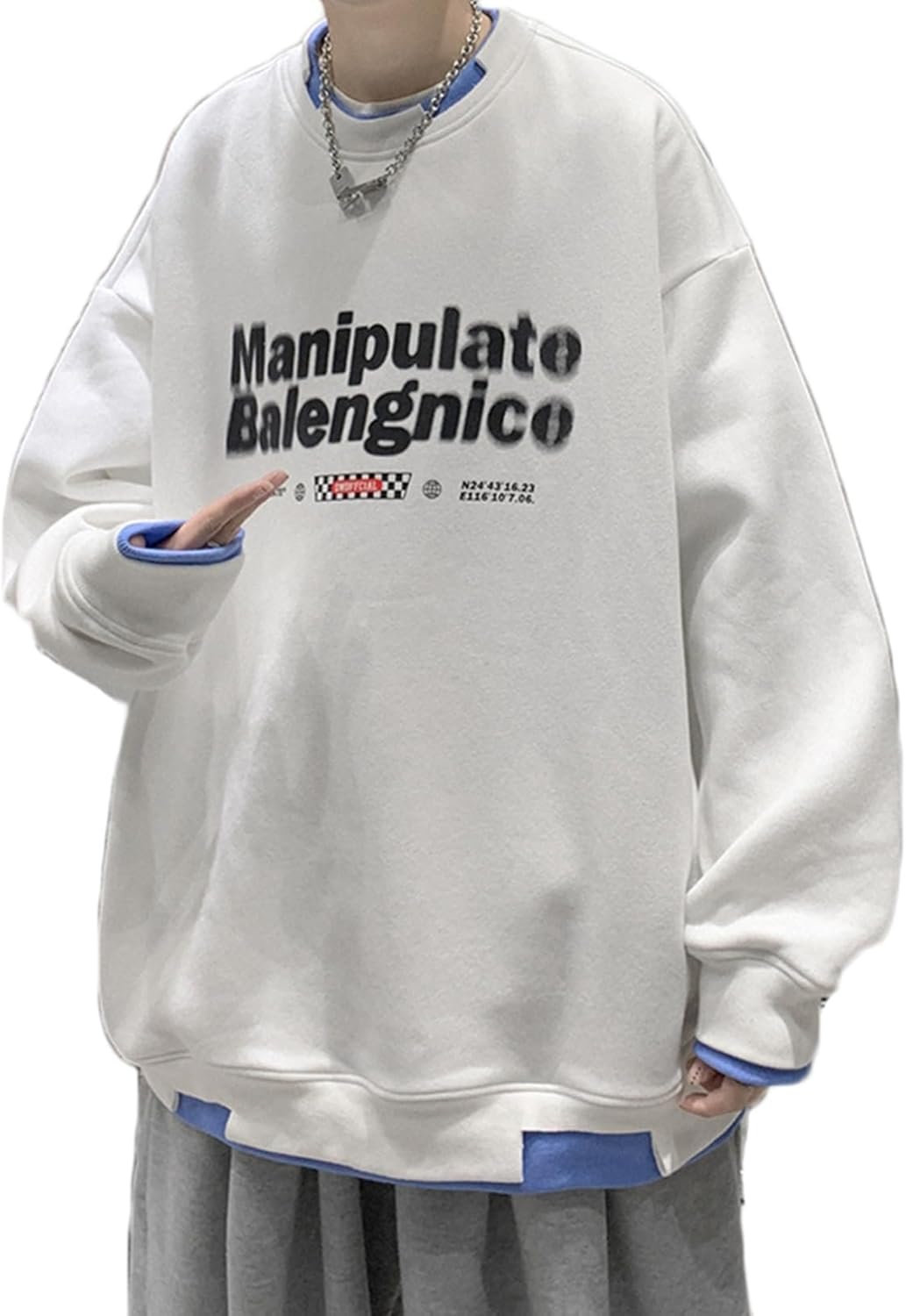 長袖パーカー 英語柄 フルオーバー メンズ プリント 丸首 フェイクレイヤード 春秋 吸汗速乾 オーバーサイズ 着こなし カジュアル 服 韓国風 ストリート系 ...