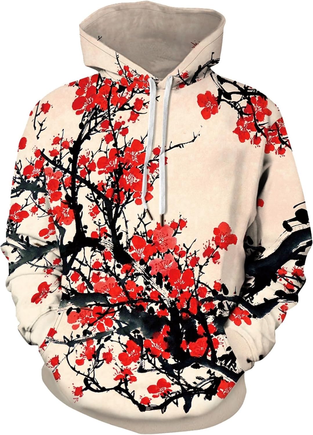 フードパーカー 梅柄 山水風景 メンズ 秋冬 プルオーバー 3dプリント 長袖 アウター フード付 ペアルッ..