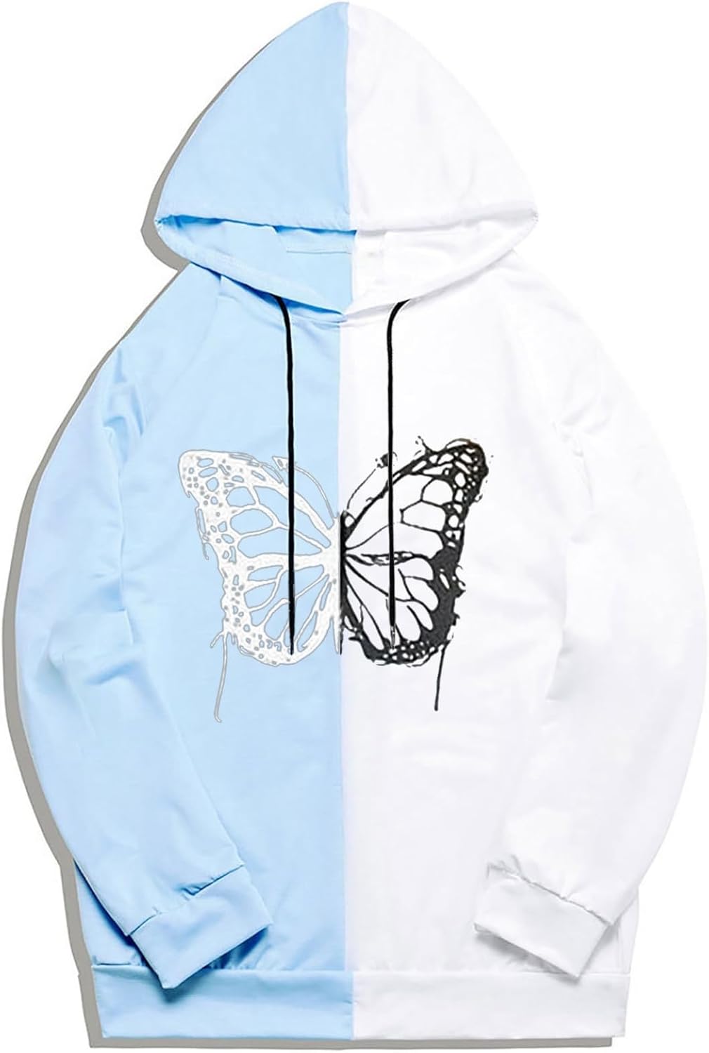 フルオーバー メンズ パッチワーク 蝶プリント 長袖パーカー フード付き カップル レディース 秋 春 大きいサイズ トップス 原宿風 ストリート系 柔らかい肌...
