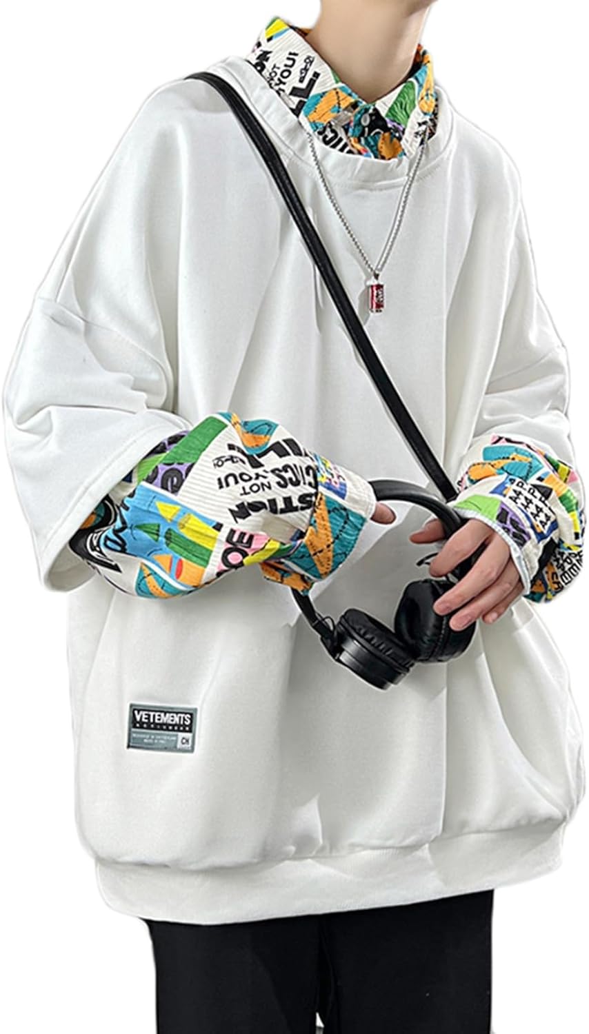 レイヤード トレーナー 総柄 パーカー メンズ フルオーバー 英字 幾何 オーバーサイズ シャツ トップス ラペル グリーン オーバーサイズ 春秋 プリント柄 ...