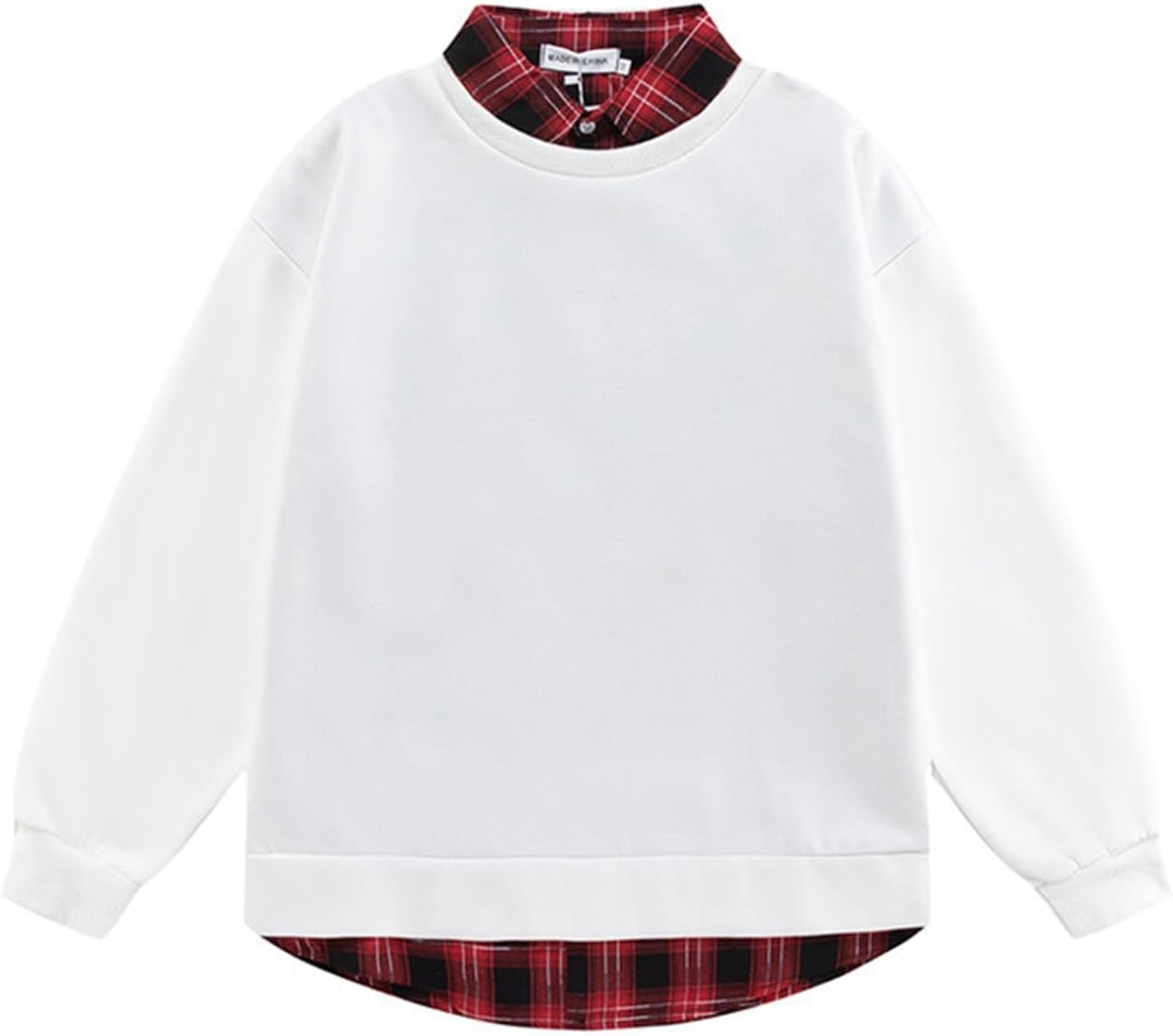 トレーナー パーカー メンズ 破れ フェイクレイヤード 小さめ チェック柄 ボタン シャツ フルオーバー トップス 春秋 切り替え 上着 重ね着風 原宿風 柔ら...