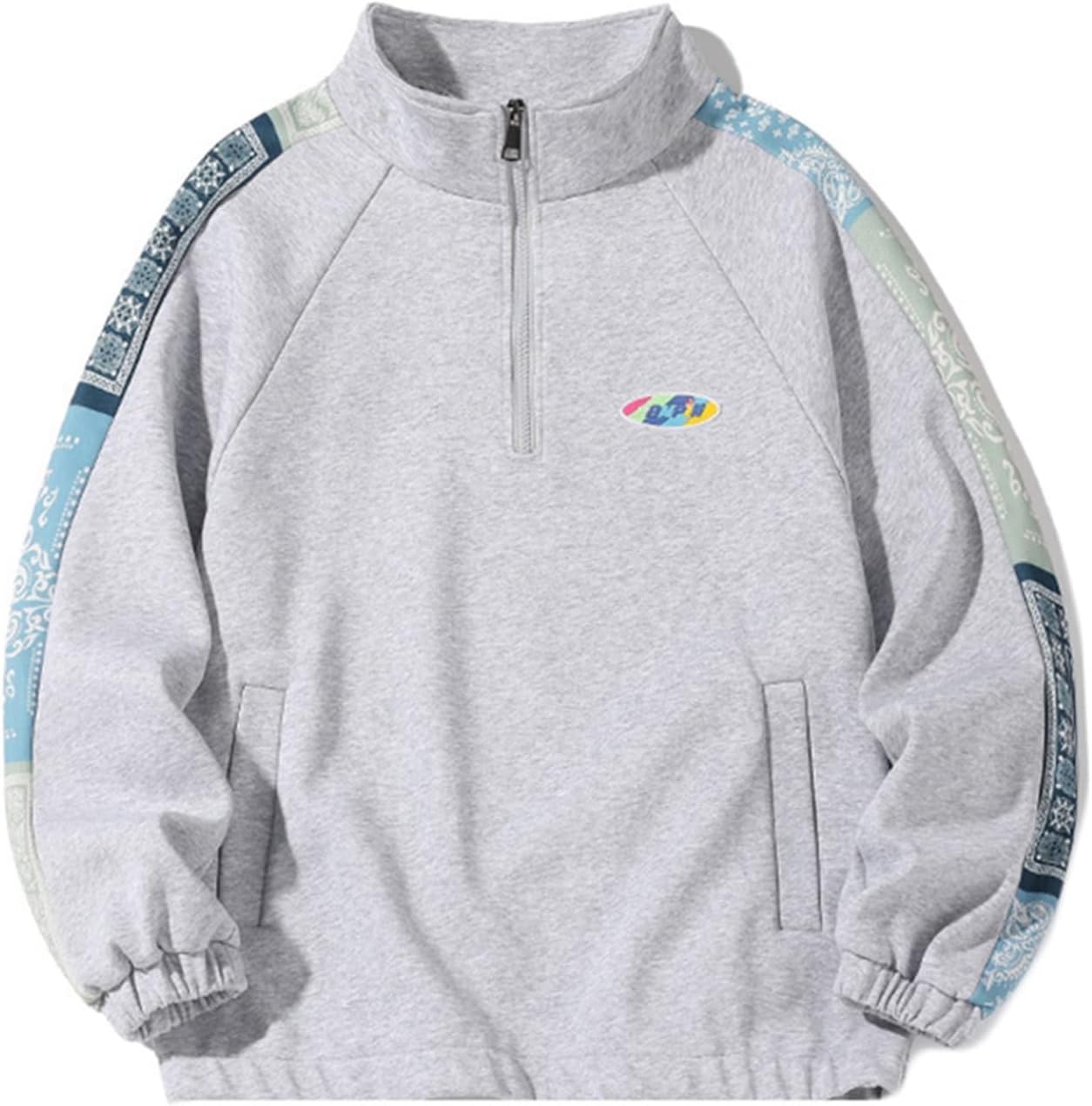 パーカー トレーナー メンズ レディース スタンドカラー ハーフジッパー 切り替え カシューナッツ柄 長..