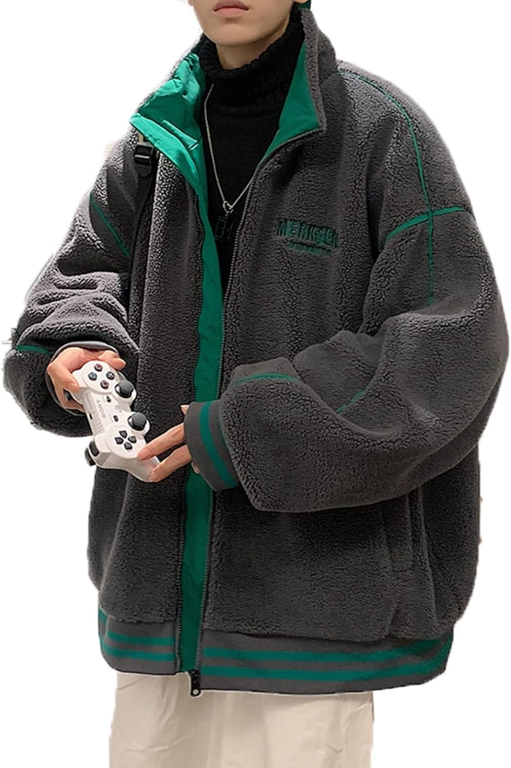 ジップアップジャケット 重ね着風 メンズ レディース フリース ボア 秋冬着 スタジャン ウインドブレーカー もこもこ 男女通用 ヒップポップ 綿服 ショートコート 防寒着 あったか