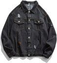 メンズ デニムジャケット ダメージ加工 アウター カッコイイ カジュアル ブルゾン ジャンパー gジャン BIGシルエット おしゃれ ゆったり ファッション ウォーキング バイク キャンプ(4)