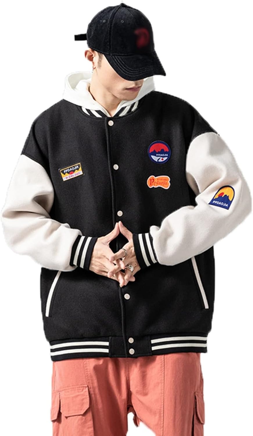 スタジャン メンズ スタジアムジャンパー バイカラー 大きいサイズ ゆったり 春秋服 カジュアル 長袖 ジャケット 野球服 デイリー スポーツ ストリート 男女兼用 アウター(4)