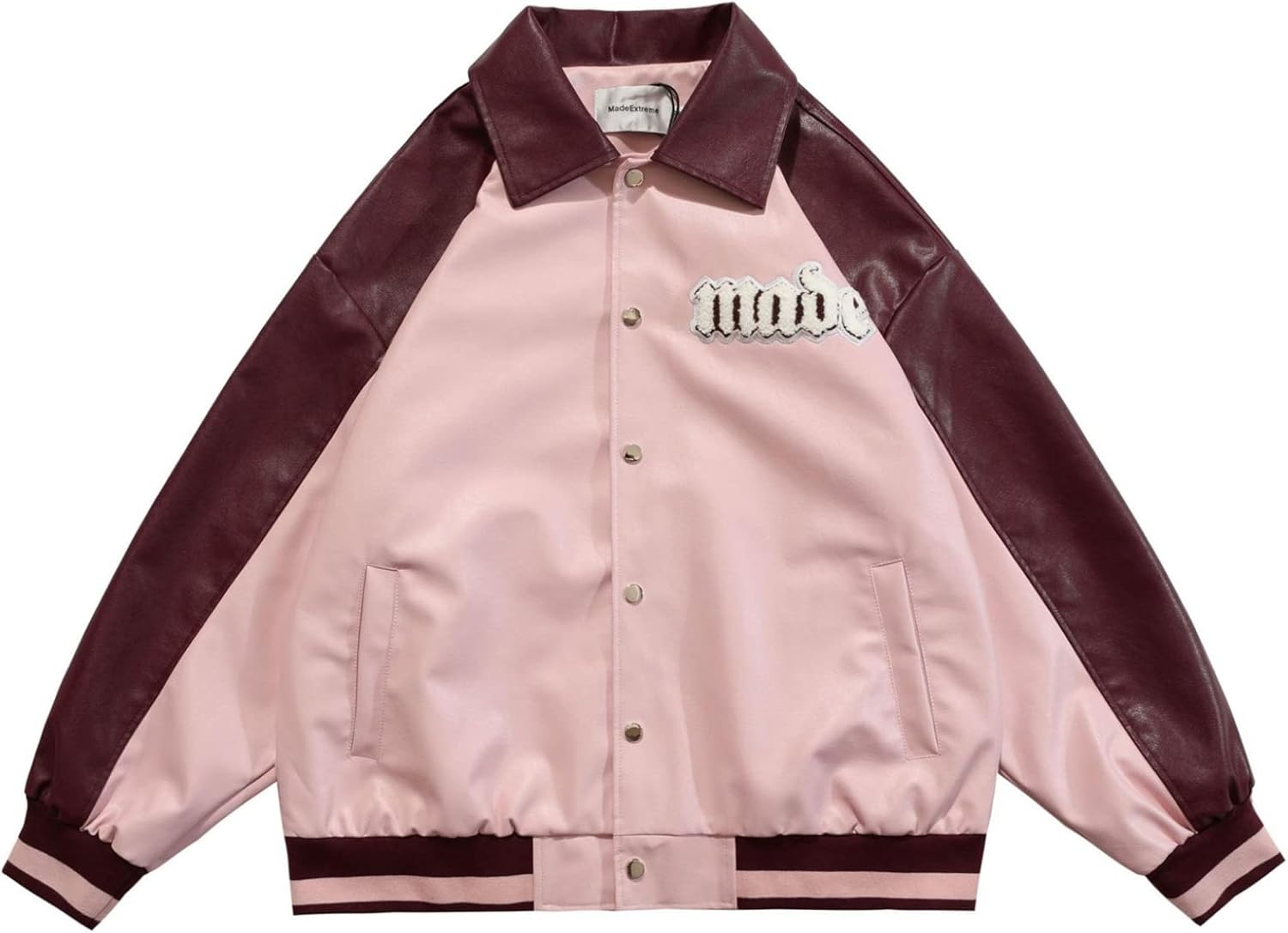 スタジャン メンズ PU革ジャケット フェイクレザー バイカラー パッチワーク カジュアル ジャンパー 革ジャン 薄手 オシャレ ヒップホップ ストリート 大きいサイズ 男女兼用 デイリー キャンプ