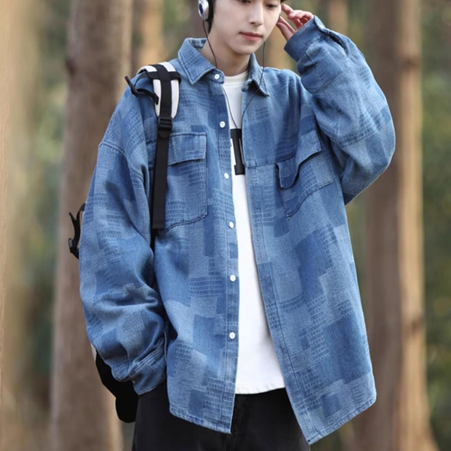 シャツジャケット Gシャツ メンズ スプライス チェックシャツ デニムジャケット 胸ポケット デニム パッチワーク 長袖 折り襟 春夏秋冬用 コート やわらか 男性 カジュアル オシャレ
