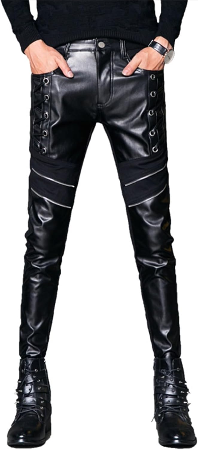 メンズ レザーパンツ pu ロングパンツ レギンス ライダースパンツ 厚手 革パンツ 動きやすい トレンド ..