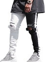 カーゴパンツ メンズ 作業パンツ ダメージ加工 ロングパンツ 左右不対称 Y2K 原宿 体型カバー ウエストゴム ポケット付き 袴パンツ ボトムス リラックス おしゃれ 細身 旅行 アウトドア V系