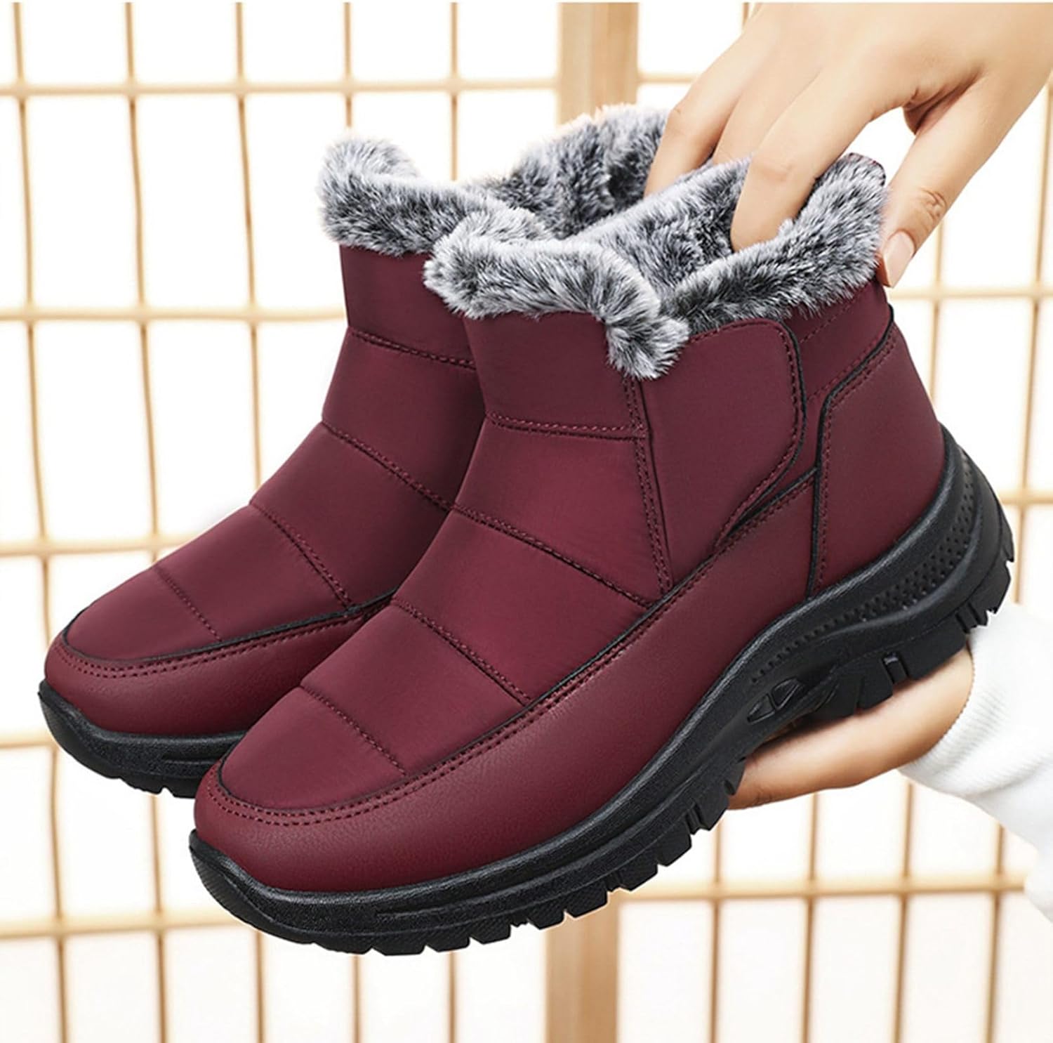 男女兼用 スノーブーツ トレッキングブーツ ミドルカット ベルクロ 冬用 裏起毛 雪遊び 防寒靴 シンプル 脚長 滑り止め 綿靴 ゴム底 歩きやすい 撥水加工 スノーシューズ ワーク ウォーキング ハ 3