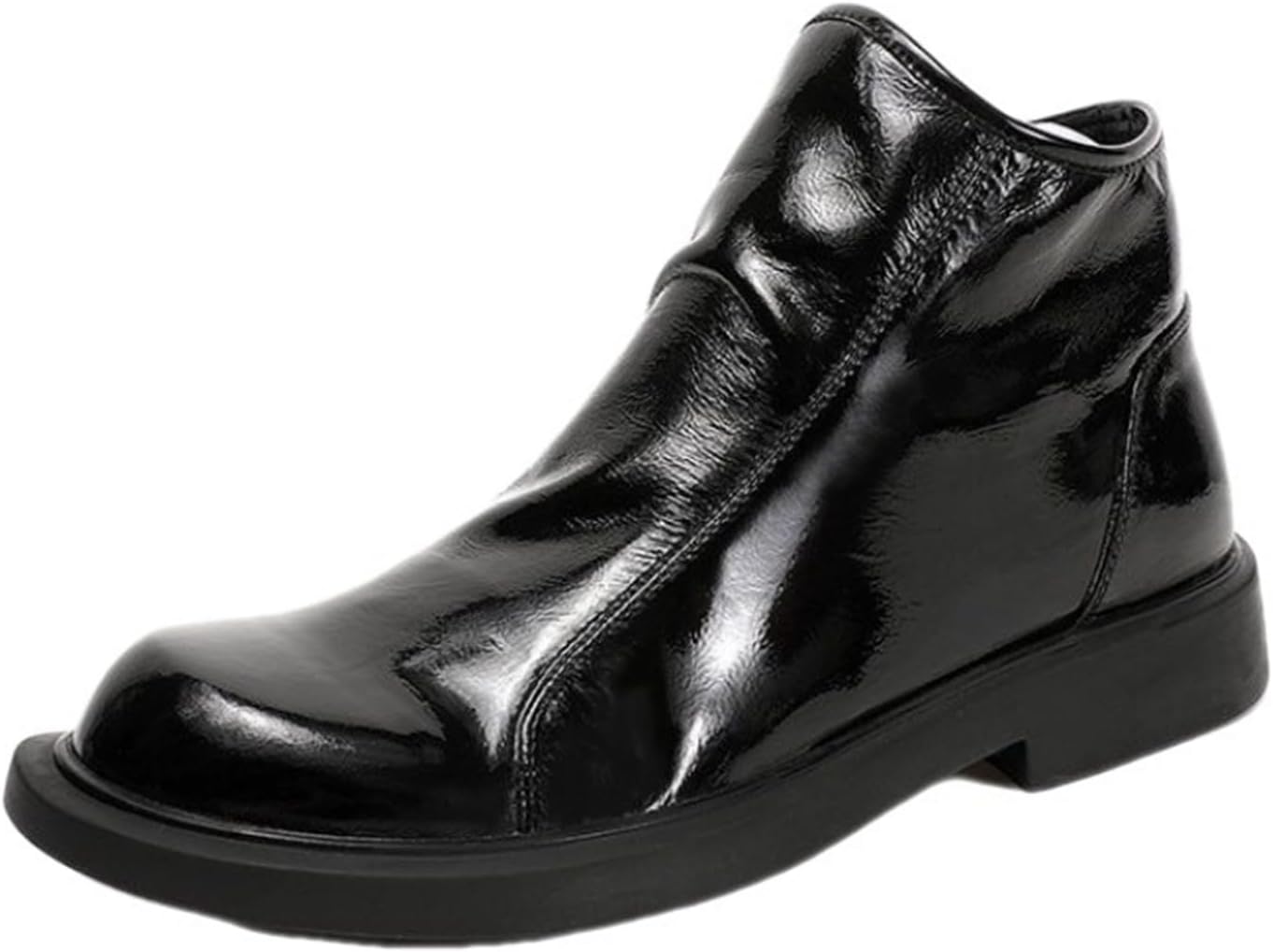 ドレープ エナメルブーツ エンジニアブーツ サイドジッパー ビジネスシューズ チェルシーブーツ メンズ..